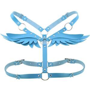 3453 Blue O Ring Waist Belt Body Caged Harness With Angel Wings Pn2671